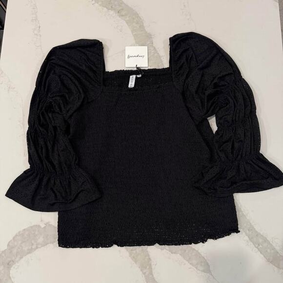 Grace + Karma Tops - Grace + Karma NWT Smocked Long Bell Sleeve Eyelet Blouse Women's 2X Square Neck